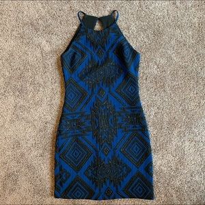Blue and black bodycon minidress